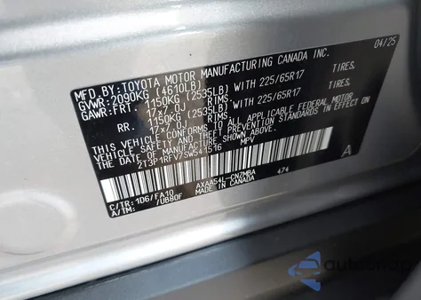 2025 Toyota Rav4 Xle from USA, damaged, VIN 2T3P1RFV7SW541516
